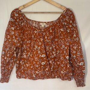 a.n.a Burnt Orange Floral Peasant Top